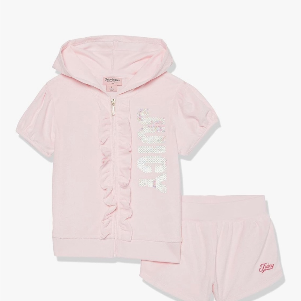 Juicy Couture Light Pink Hooded Ruffle Zip Set